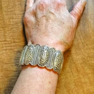 Vintage wide Silver hammered bracelet